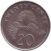 Каллиандра. Монета 20 центов. 2012 год, Сингапур.
