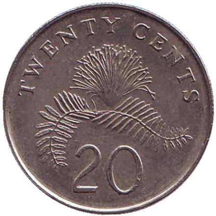 Монета 20 центов. 2012 год, Сингапур. Каллиандра.