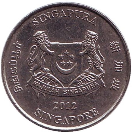 Монета 20 центов. 2012 год, Сингапур. Каллиандра. Монета 20 центов. 2012 год, Сингапур. Каллиандра.