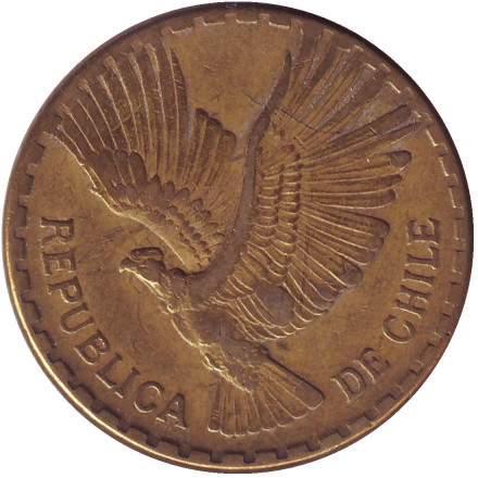 Монета 10 чентезимо. 1965 год, Чили. Кондор.