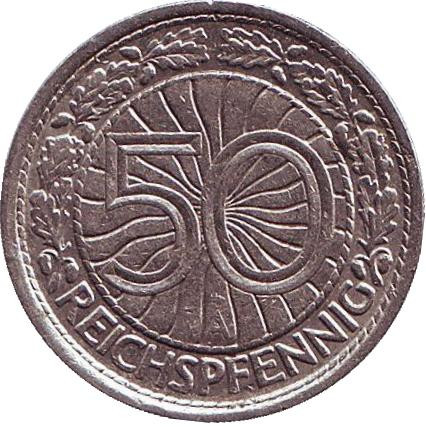 Монета 50 рейхспфеннигов. 1935 год (A), Веймарская республика.