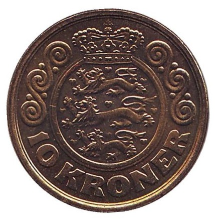 Монета 10 крон. 1989 год, Дания. aUNC.
