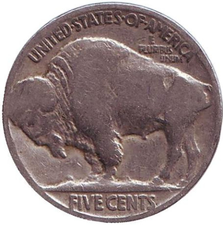 Монета 5 центов. 1920 год (P), США. Бизон. Индеец.