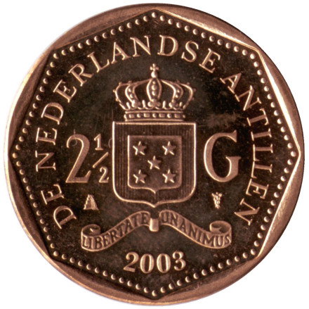 Монета 2,5 гульдена. 2003 год, Нидерландские Антильские острова.