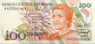 Банкнота 100 новых крузадо, 1989 год, Бразилия. Банкнота 100 новых крузадо, 1989 год, Бразилия.