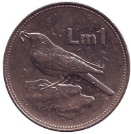 Монета 1 лира. 2000 год, Мальта. Птица мерилл. Монета 1 лира. 2000 год, Мальта. Птица мерилл.