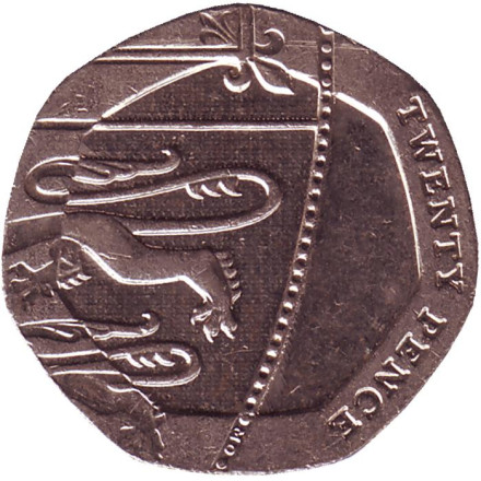 Монета 20 пенсов. 2015 год, Великобритания. (Новый тип).
