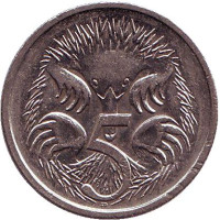 Ехидна. Монета 5 центов. 1994 год, Австралия.
