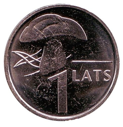 Монета 1 лат, 2004 год, Латвия. Гриб.
