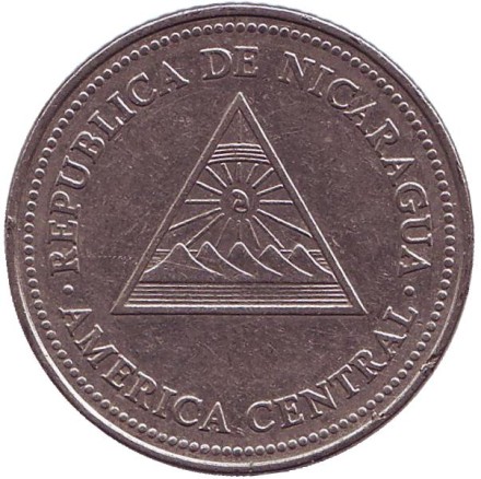 Монета 5 кордоб. 1997 год, Никарагуа. Горы-вулканы. Монета 5 кордоб. 1997 год, Никарагуа. Горы-вулканы.