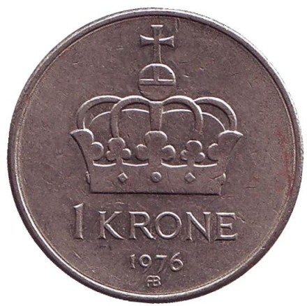Монета 1 крона. 1976 год, Норвегия. Корона.