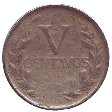 Монета 5 сентаво. 1946 год, Колумбия. Тип 2.