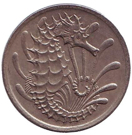 Монета 10 центов. 1970 год, Сингапур. Морской конек.