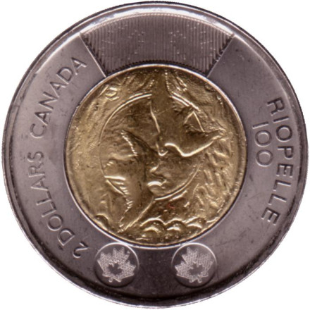 Монета 2 доллара, 2023 год, Канада. 100 лет со дня рождения Жан-Поля Риопеля.