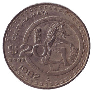 Монета 20 песо. 1982 год, Мексика. Культура майя. Монета 20 песо. 1982 год, Мексика. Культура майя.
