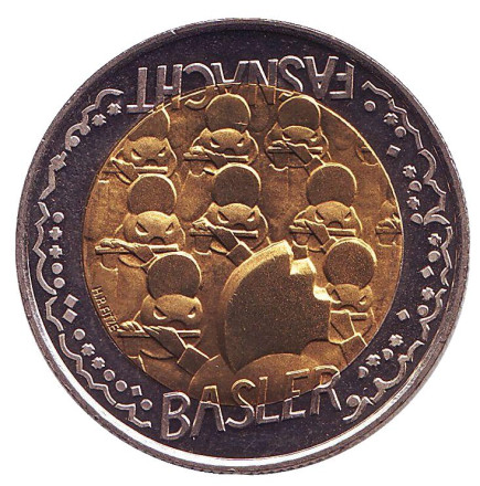 Монета 5 франков. 2000 год, Швейцария. Карнавал в Базеле.