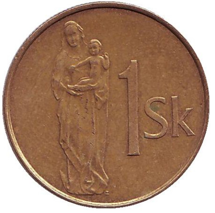 Монета 1 крона. 2002 год, Словакия. Мадонна с младенцем.