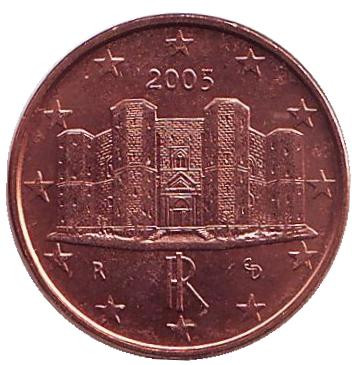 Монета 1 цент, 2005 год, Италия.