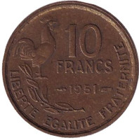 10 франков. 1951 год, Франция.