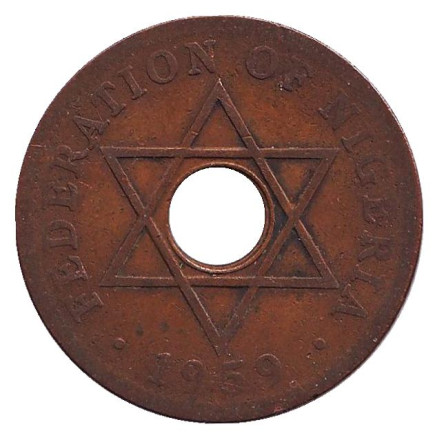 Монета 1 пенни. 1959 год, Британская Нигерия. Состояние - F.