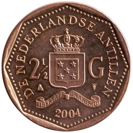 Монета 2,5 гульдена. 2004 год, Нидерландские Антильские острова.