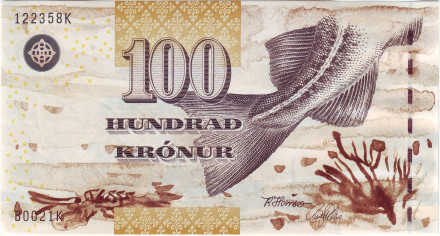 Банкнота 100 крон. 2002 год, Фарерские острова.