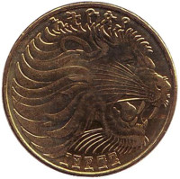 Лев. Монета 5 центов. 2004 год, Эфиопия.