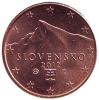 Монета 1 цент, 2012 год, Словакия.