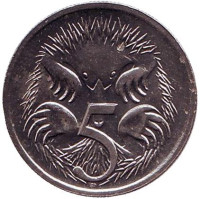 Ехидна. Монета 5 центов. 1996 год, Австралия.