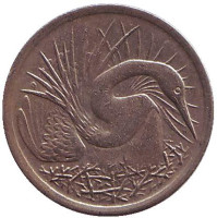 Большая белая цапля. Монета 5 центов. 1969 год, Сингапур.