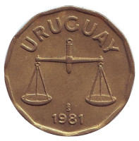 Чаша весов. Монета 50 сентесимо. 1981 год, Уругвай.