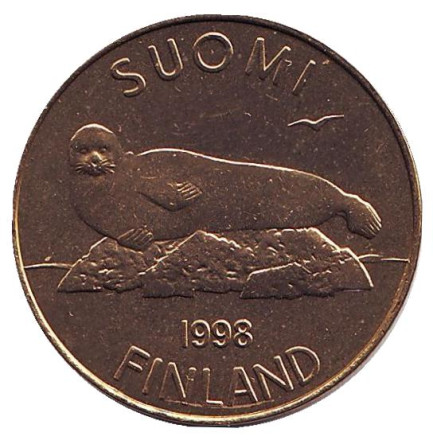 Монета 5 марок. 1998 год, Финляндия. UNC. Тюлень.