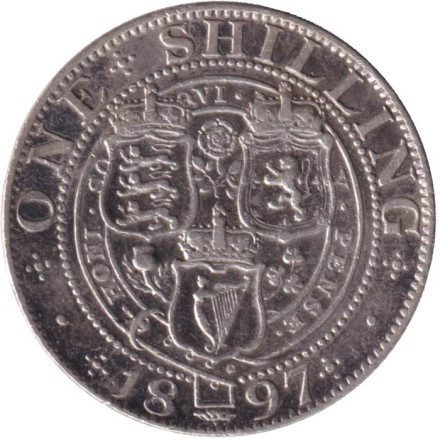 Монета 1 шиллинг. 1897 год, Великобритания. Королева Виктория.