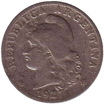 Монета 20 сентаво. 1927 год, Аргентина.