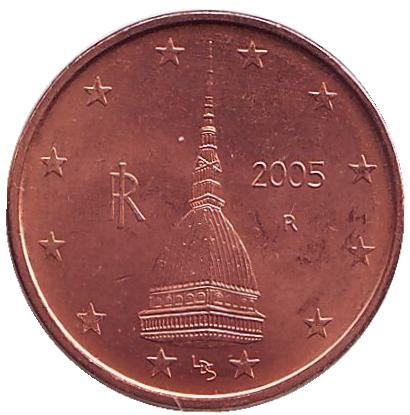 Монета 2 цента. 2005 год, Италия.