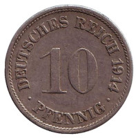 Монета 10 пфеннигов. 1914 год (A), Германская империя.