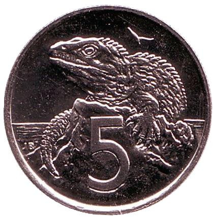 Монета 5 центов. 1983 год, Новая Зеландия. BU. Гаттерия.
