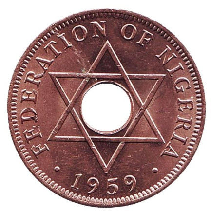 Монета 1 пенни. 1959 год, Британская Нигерия. Состояние - XF.
