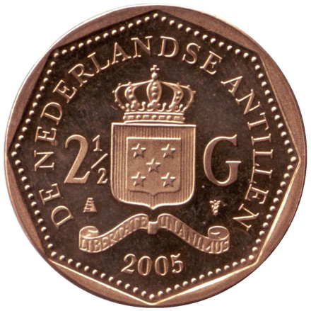 Монета 2,5 гульдена. 2005 год, Нидерландские Антильские острова.