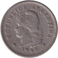 Монета 10 сентаво. 1941 год, Аргентина. Монета 10 сентаво. 1941 год, Аргентина.