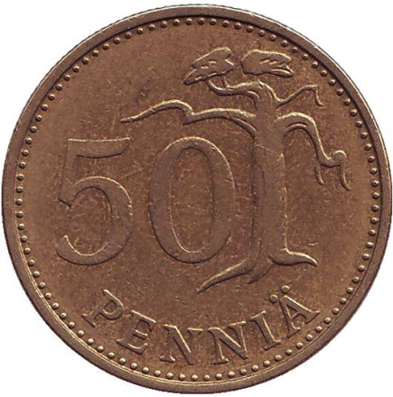 Монета 50 пенни. 1969 год, Финляндия.