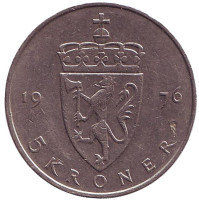 Монета 5 крон. 1976 год, Норвегия.