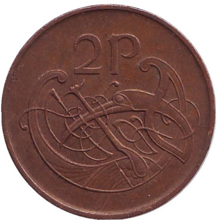 Монета 2 пенса. 1986 год, Ирландия. Птица. Ирландская арфа.