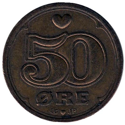 Монета 50 эре. 1993 год, Дания.