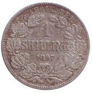 Монета 1 шиллинг. 1897 год, ЮАР. Монета 1 шиллинг. 1897 год, ЮАР.