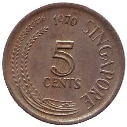 Монета 5 центов. 1970 год, Сингапур. Большая белая цапля. Монета 5 центов. 1970 год, Сингапур. Большая белая цапля.