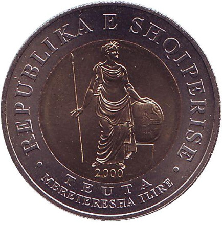 Монета 100 леков. 2000 год, Албания. UNC. Теута - королева Иллирии.