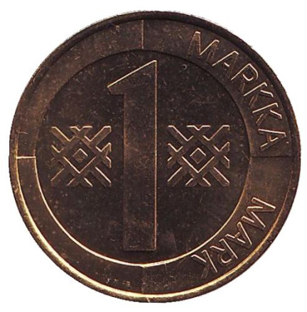 Монета 1 марка. 1996 год, Финляндия. UNC.