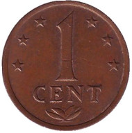 Монета 1 цент. 1972 год, Нидерландские Антильские острова. Монета 1 цент. 1972 год, Нидерландские Антильские острова.