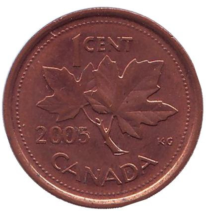 Монета 1 цент, 2005 год, Канада. (Немагнитная).